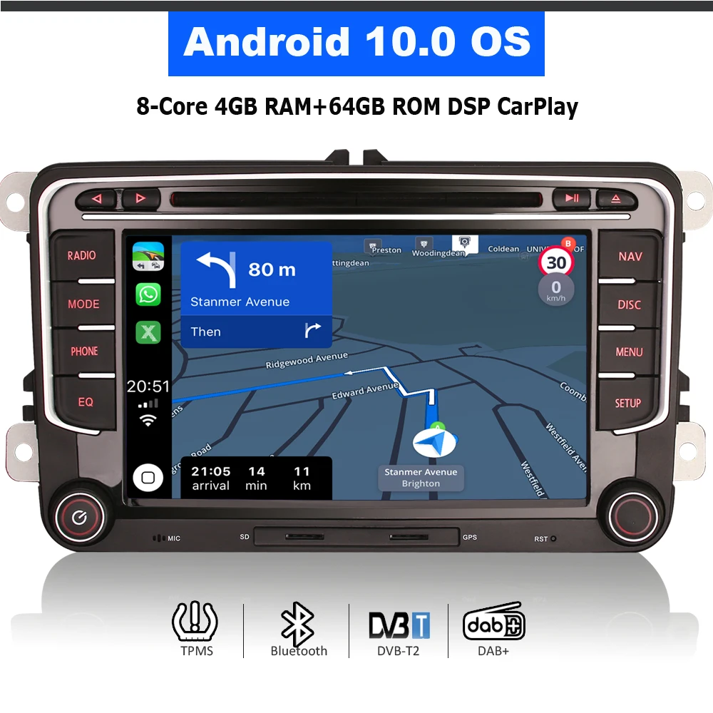 7-дюймовый DSP Android 10 0 автомобильный DVD-радио CarPlay и Авто GPS 4G DAB + WiFi головное