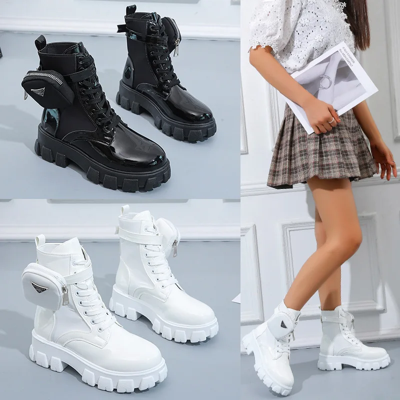 

Trendy Fashion Pocket White Martin Boots Women's Fall 2021 New Zapatos De Mujer High-top Platform Increased Handsome Lady Boots