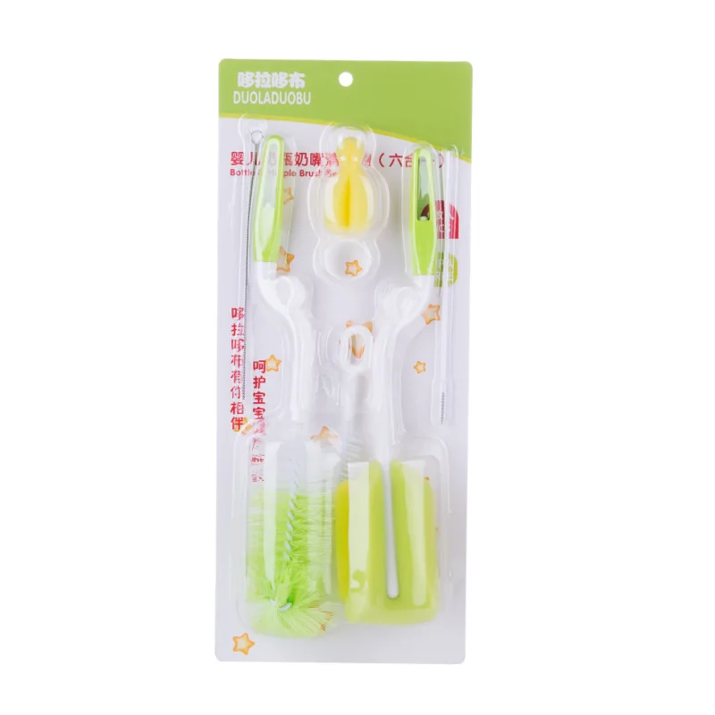 

6-in-1 360 Degree Rotatable Baby Bottle Nipple Brush Sponge Brush With Handle Newborn Milk Feeding Bottle Flessenborstel Tools
