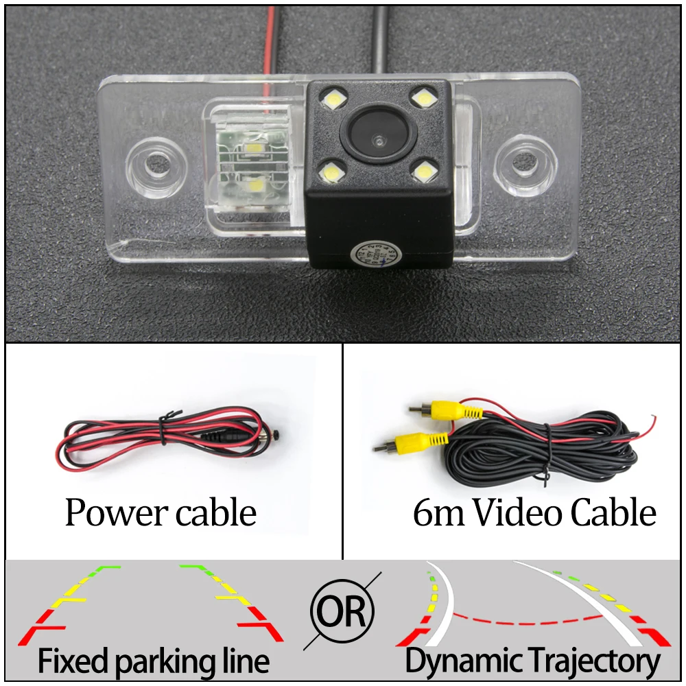 4LED Camera Only Для VW Bora Jetta Touareg Tiguan Passat B5 B6 Golf Polo Santana Автомобильная фиксированная или динамическая траектория обратная парковочная камера заднего вида - Название цвета: 4LED Camera Only