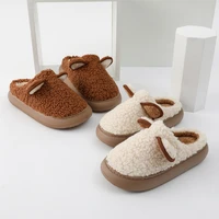 women warm fluffy slippers thick sole house slippers winter couples shoes cute ear soft plush platform shoes men indoor slippers