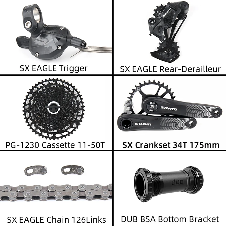 34 175 with SX Crank SRAM SX EAGLE 1x12 12-speed MTB Groupset Kit DUB триггерный переключатель передач задний переключатель коленчатая цепь с NX кассетой - Цвет: 34 175 with SX Crank