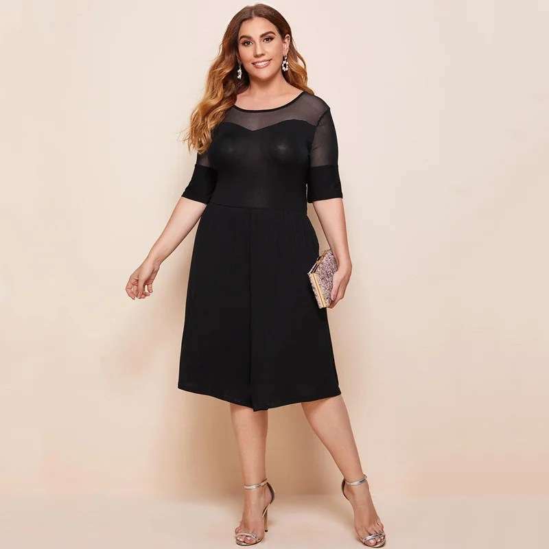 

Комбинезоны большого размера 2XL-7XL, летние сетчатые комбинезоны с вышивкой, пикантные Свободные Комбинезоны с высокой талией и широкими штанинами в стиле пэчворк, T1227N