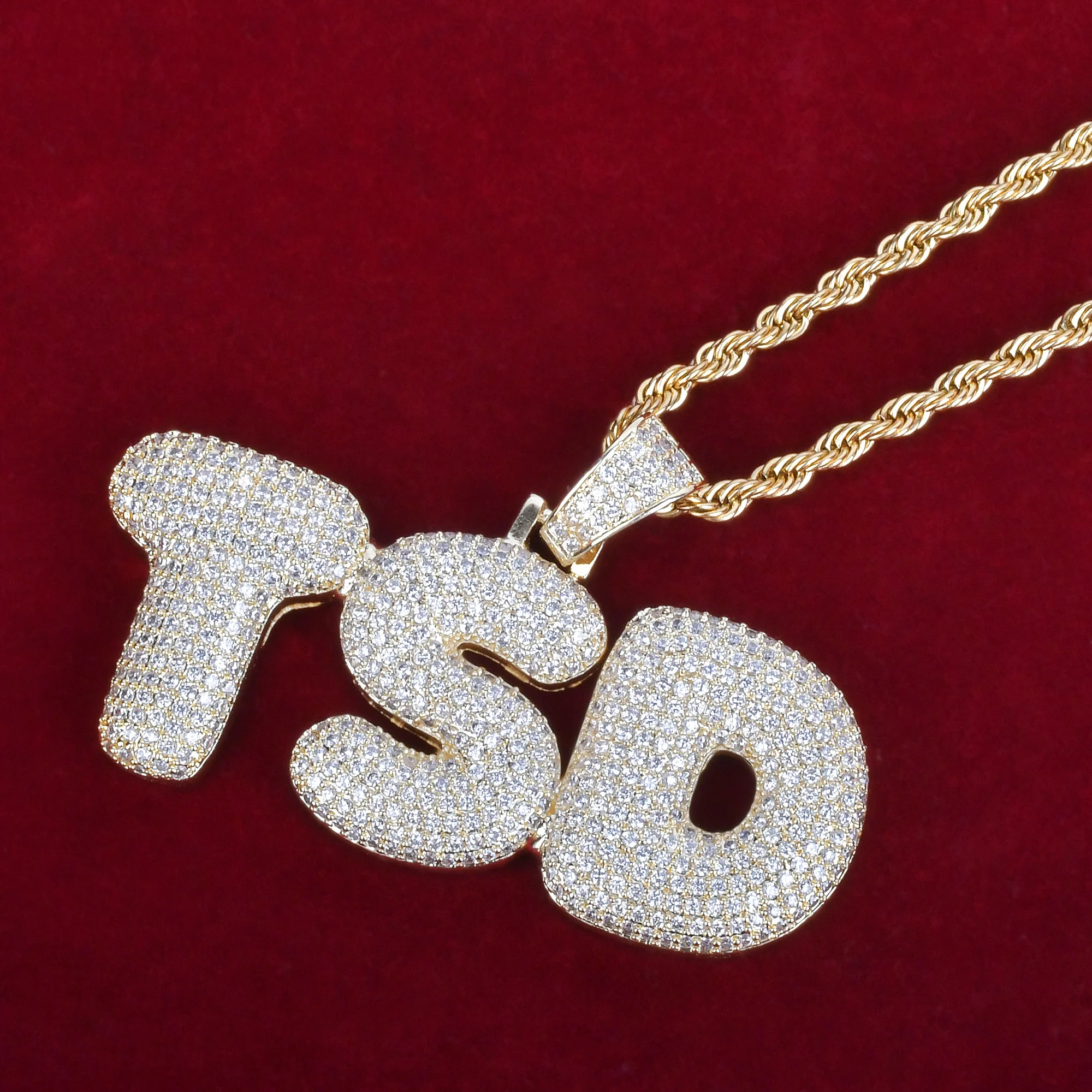 Bubble Letter Custom Name Necklace for Men Personalized Pendant AAAA Cubic Zirconia Real Gold Plated Hip Hop Jewelry Iced Out | Украшения и