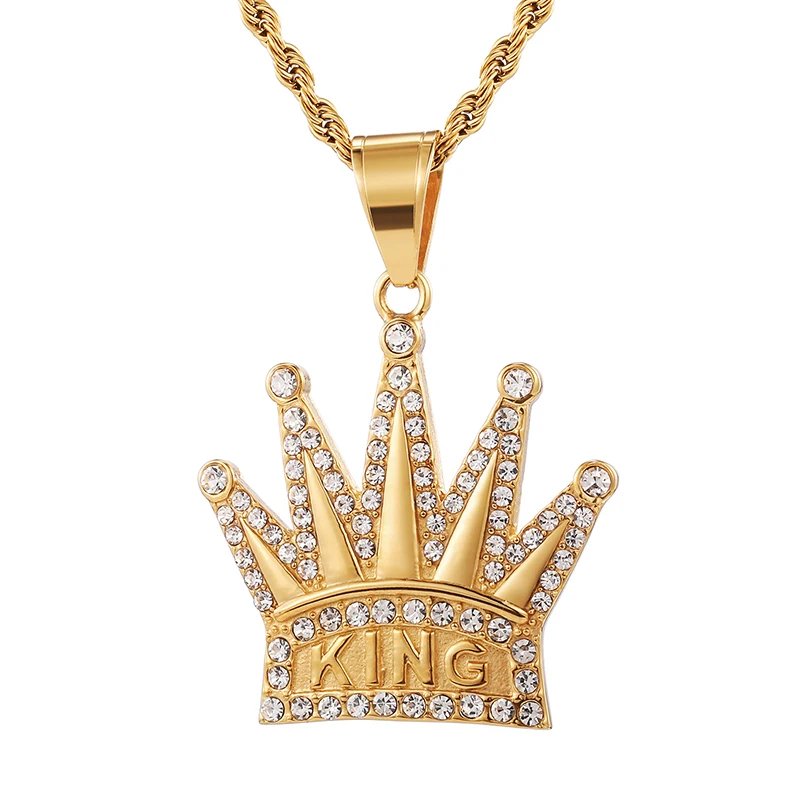 US7 Bing Iced out Crown KING ожерелья с подвесками для мужчин нержавеющая сталь кристалл хип хоп рэппер теннисная цепь крутые уличные ювелирные изделия