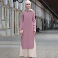 fashion saudi arabia islamic female abaya dresstrouser two piece set solid color muslim clothing longue femme musulman de mode