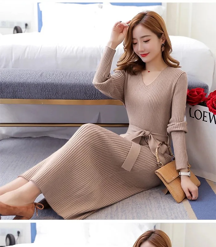

Sweater Dress Women Clothing Wool Casual Pencil Solid Full Ankle-Length Clothes Y2k Dress Long Sleeve Dress