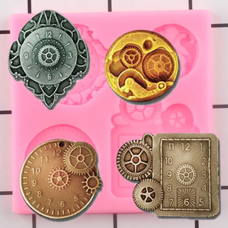 Steampunk Clock Silicone Molds Baby Birthday Cupcake Topper Fondant Cake Decorating Tools Candy Clay Chocolate Gumpaste Moulds | Дом и сад