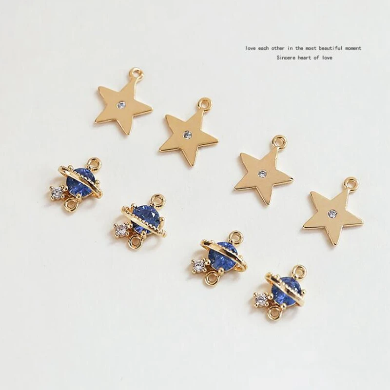 

10pcs/lot blue planet globe double hanging zirconium five-pointed star pendant diy handmade earrings necklace bracelet accessory