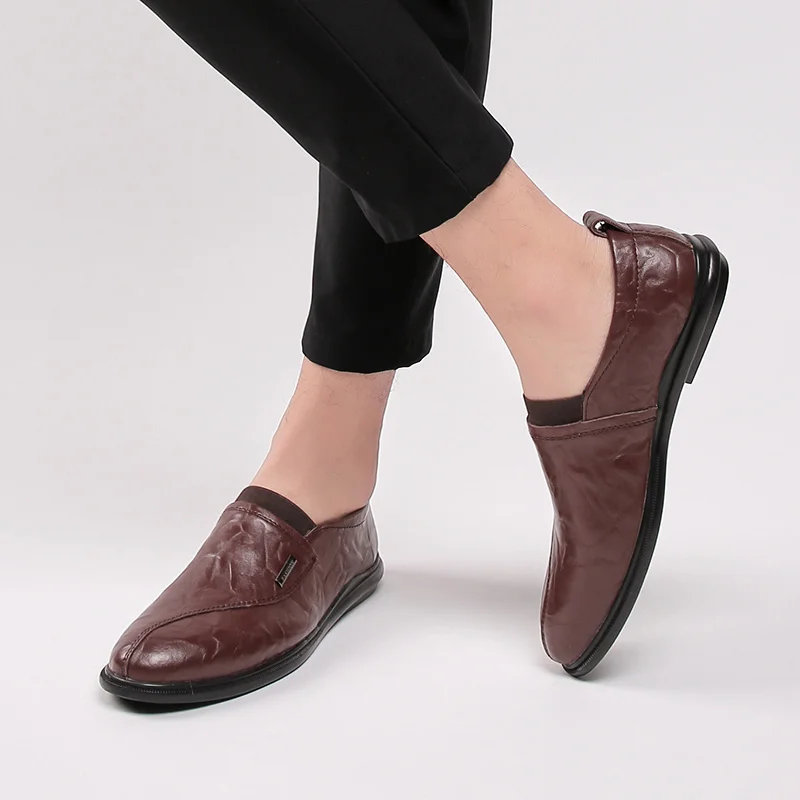 

2021 New Mens Shoes Genuine Leather Brand Fashion Retro Loafers Comfortable Pointed Toe Business Shoes Flats Chaussure Homme