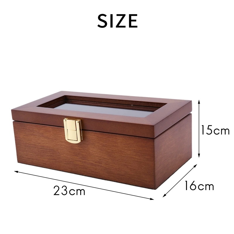

3 Slots Wooden Watch Display Case, Glass Topped Wooden Watch Display Case Watch Jewelry Organizer
