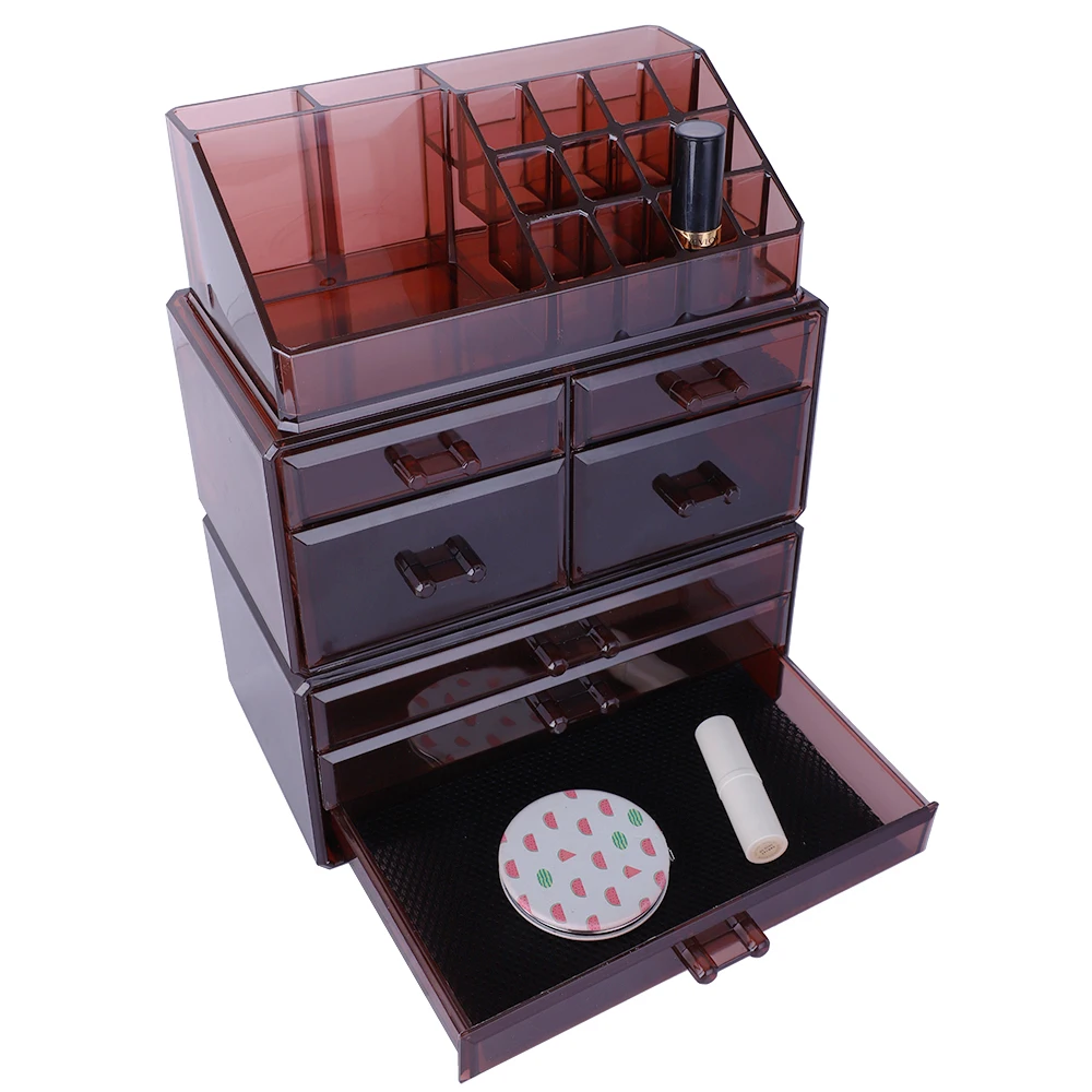 

Plastic Cosmetics 4 Small & 3 Large Drawers Coffee Storage Rack Transparent Dig Household190813205