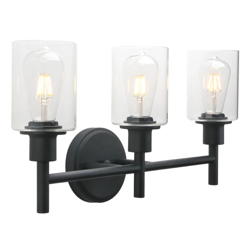 

Permo 3 Lights Industrial Wall Sconce Matt Black Bathroom Wall Light Fixture with 3.94 Inches Clear Glass Light Shade