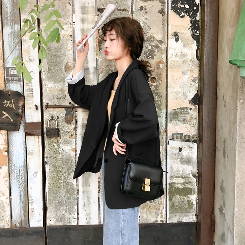 Женский Повседневный Блейзер свободный однотонный бежевый пиджак с длинным