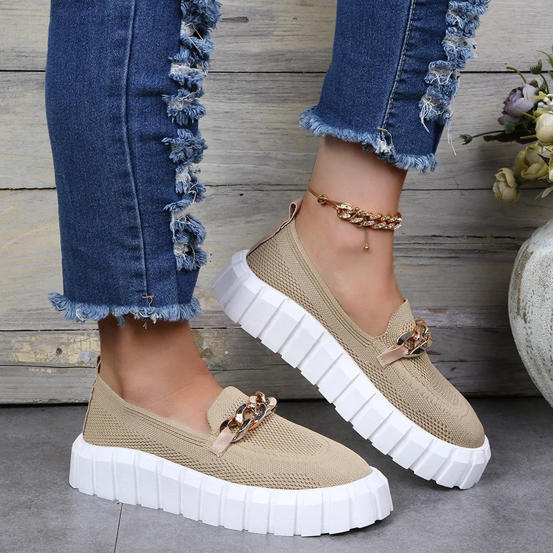 

European and American New Style Round Toe Flat Heel Metal Buckle Mesh Breathable Casual Comfortable Peas Women's Shoes YX211