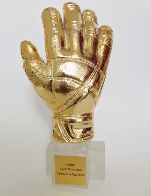 hot sale Glove Football Trophy Customized Electroplate Goalkeeper trophy 26cm Resin Golden Glove Trophies And Award