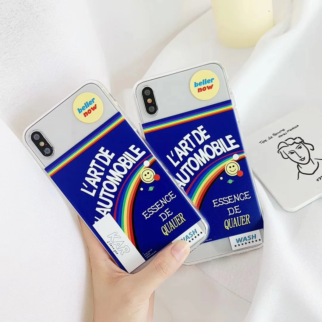 INS Korea cute cool rainbow color matching smiley couple phone case for iPhone Xs MAX Xr X 6 6s 7 8 plus fun soft TPU back cover |