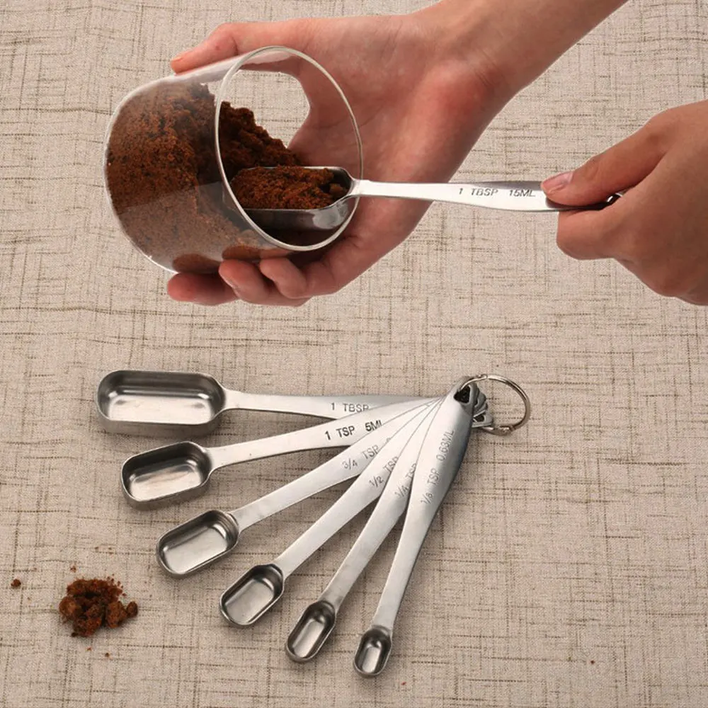 6 шт./компл. металлические мерные ложки из нержавеющей стали для сухих и жидких