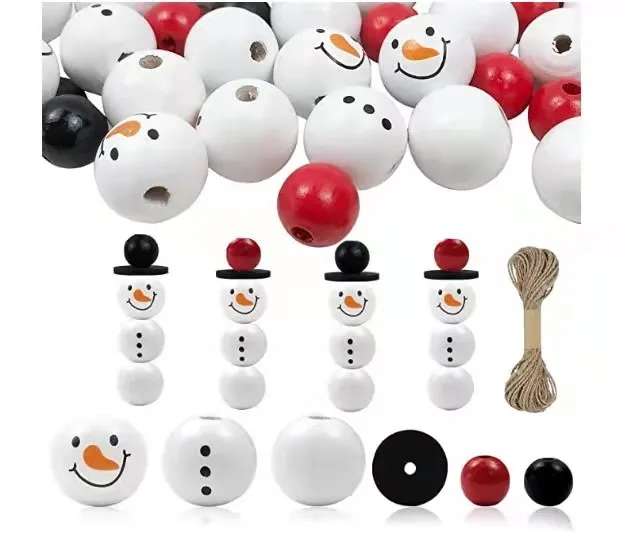 200Pcs Christmas Snowman Wooden Beads Winter Christmas DIY Wreath Party Decoration Custom Crafts Bracelet Jewelry Accessories