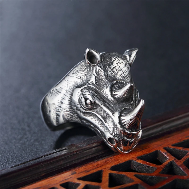 

Gorgeous Silver Color Rhinoceros Rings For Women Bridal Jewelry Men Punk Style Stainless Steel Wedding Engagement Bands Bijoux