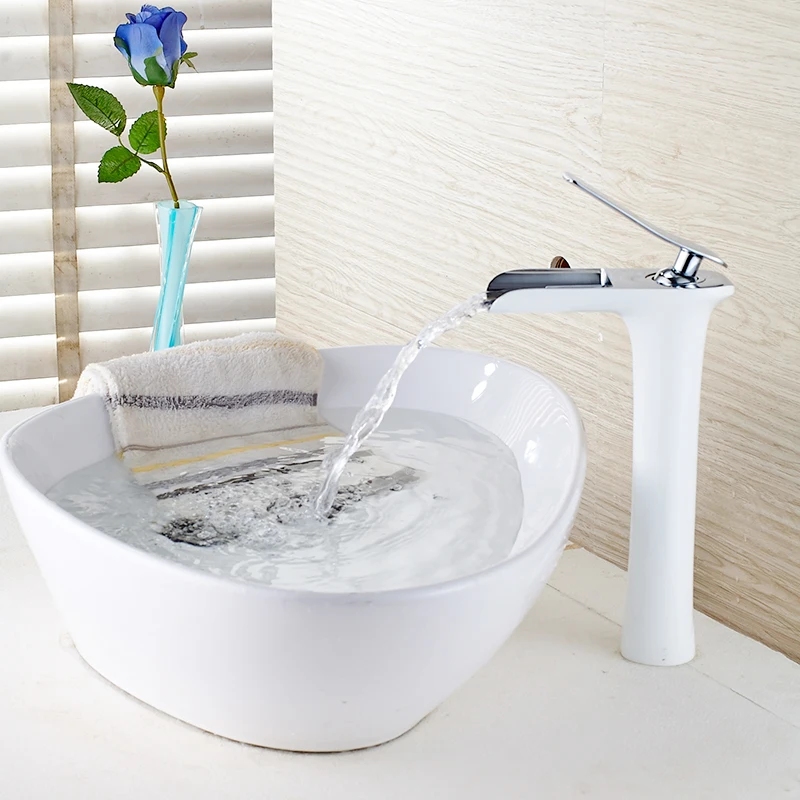 Водопад высокий смеситель для раковины в ванной комнате латунный материал