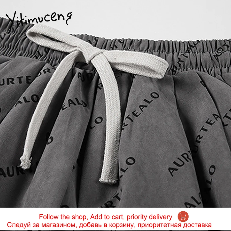 

Yitimuceng Vintage Women's High Waist Letter Print Shorts Loose Casual Streetwear Plus Size Black Gray 2021 New Fashion Summer