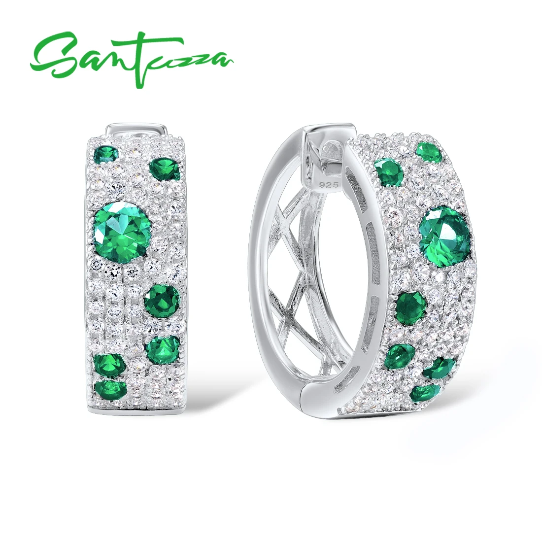 Фото Женские серьги SANTUZZA, из серебра 100% пробы, с зеленой шпинелью, с рубиновым синим кубическим цирконием, модные ювелирные украшения из драгоцен... №2