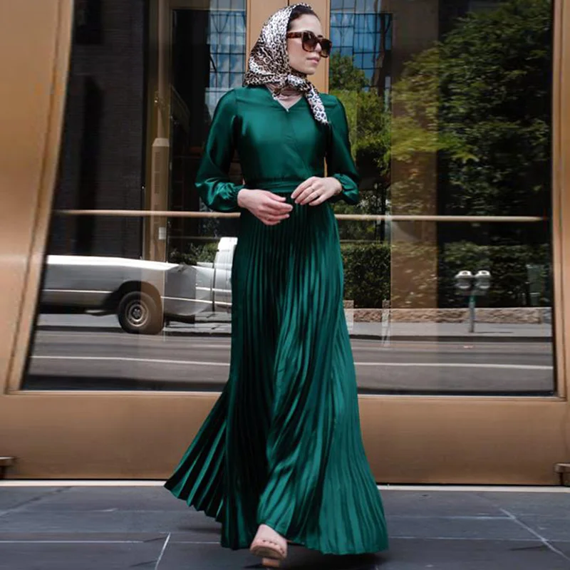Модное платье Abaya с плиссированным поясом, благородное и Элегантное Длинное платье, австралийское, американское, мусульманское женское пла...