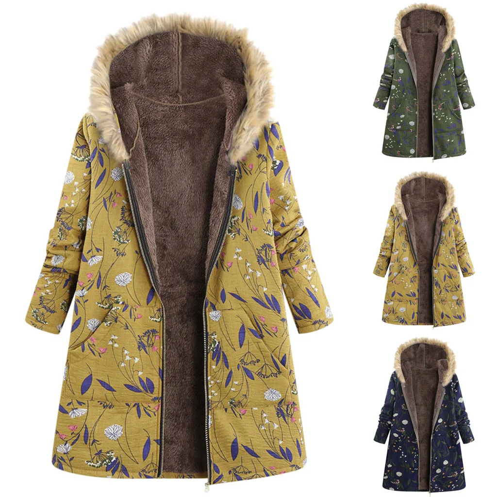 Осеннее зимнее женское пальто с меховым воротником на молнии и бархатный