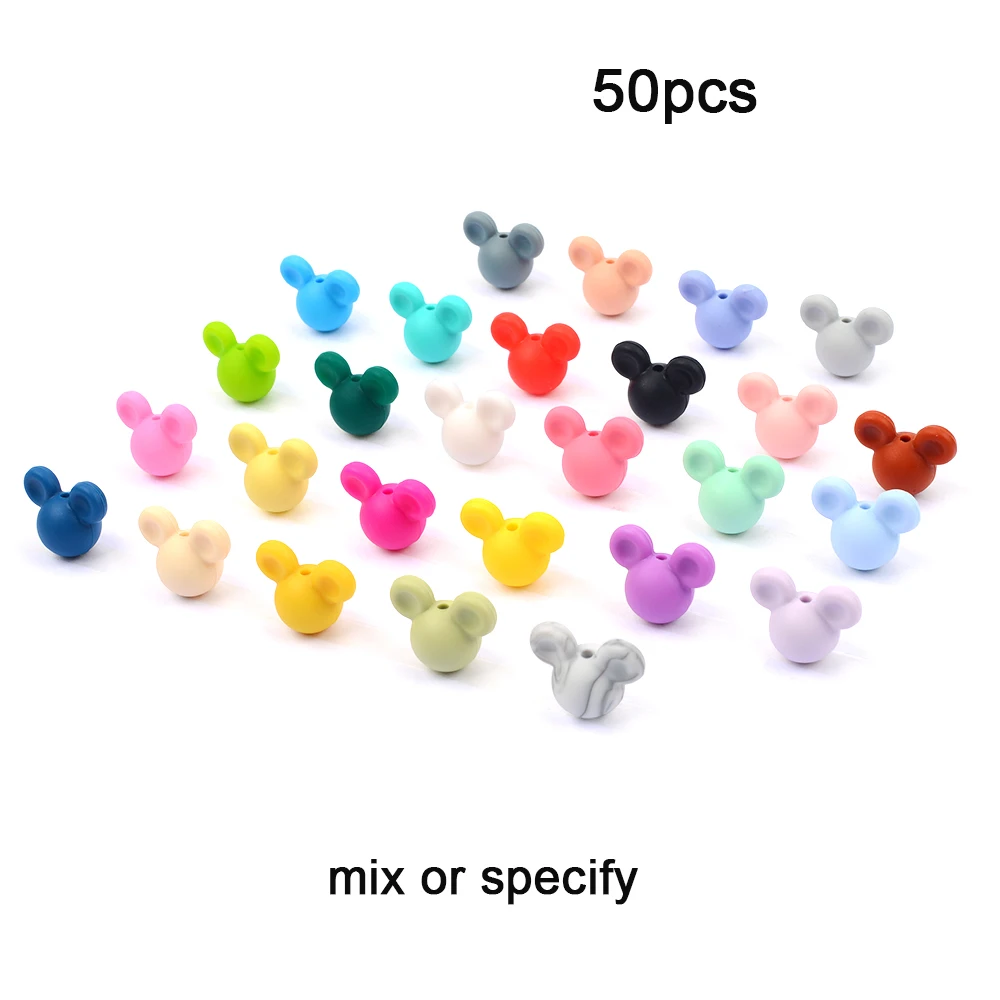 Multicolor LOFCA 50 шт силиконовые бусины для прорезывания зубов Микки детские бусины для прорезывания зубов силиконовые бусины пищевого качества BPA бесплатно DIY Изготовление ожерелий с подвесками - Цвет: Multicolor