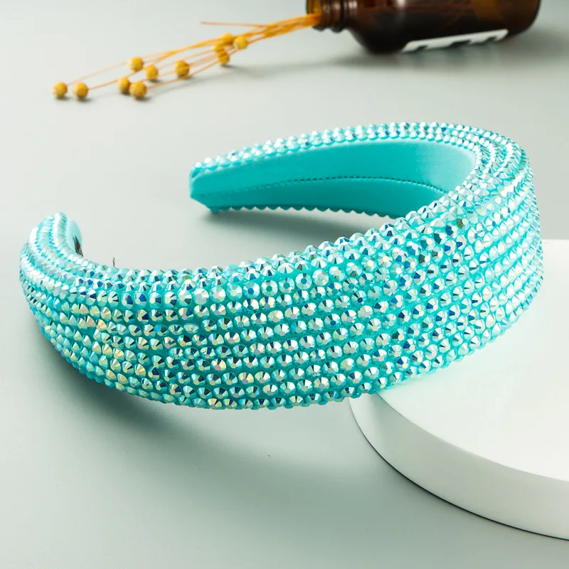 

Handmade Beaded Bling Rhinestone Hair Hoop Padded Headband Luxury Hair Accessories Full Crystal Headband Sponge Wide Head Hoop