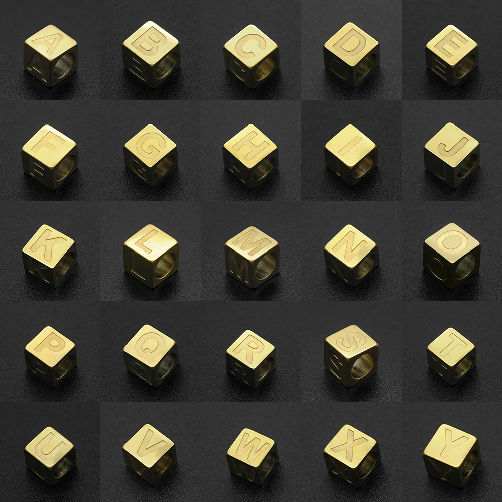 

3 шт./лот 7 мм 100% нержавеющая сталь цвета: золотистый цвет квадратный A-Z письмо бусины для самостоятельного изготовления украшений оптом высо...