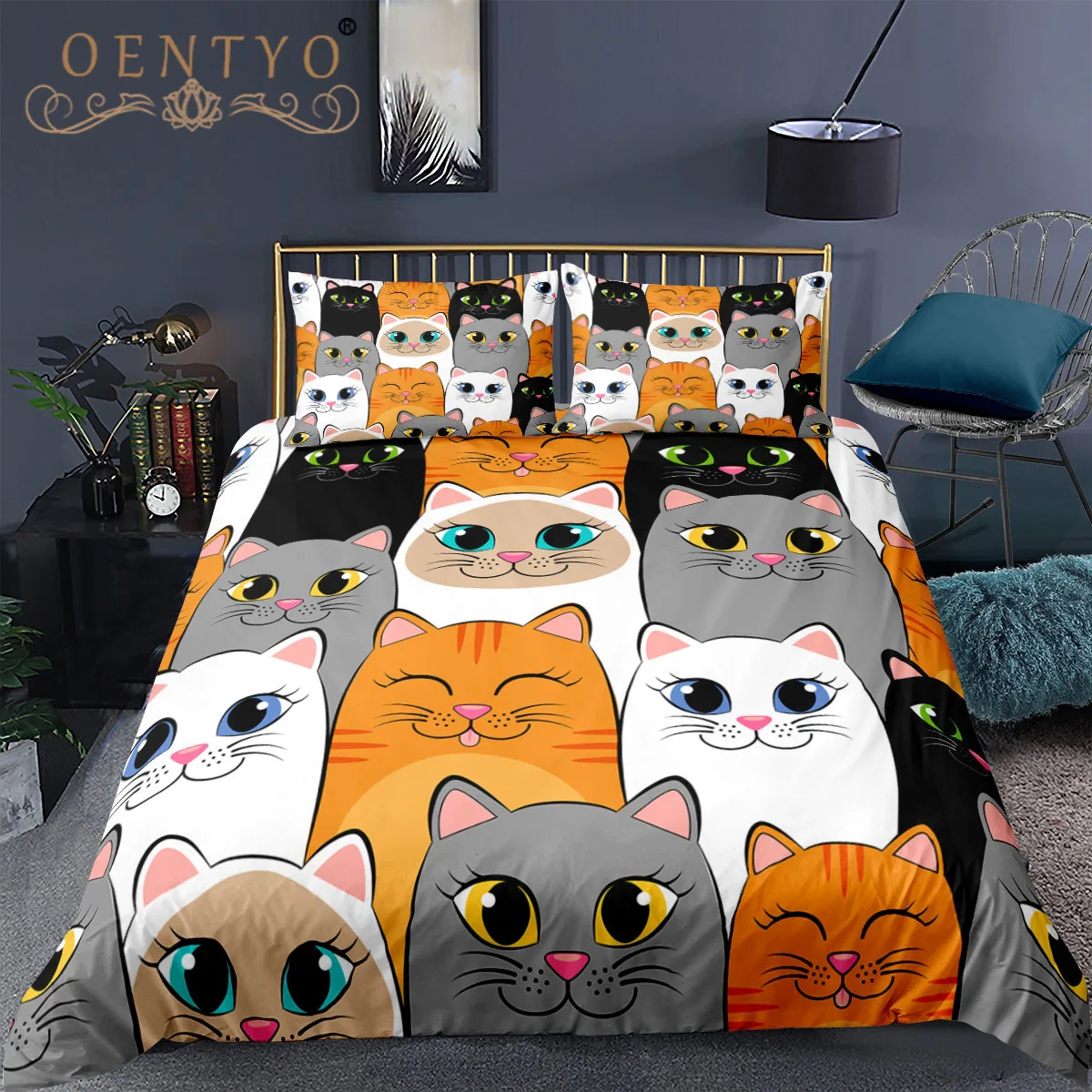 

Oentyo 3d комплект постельного белья детский пододеяльник мультяшный Кот постельное белье Детский мальчик милый постельный комплект 135x200 один ...
