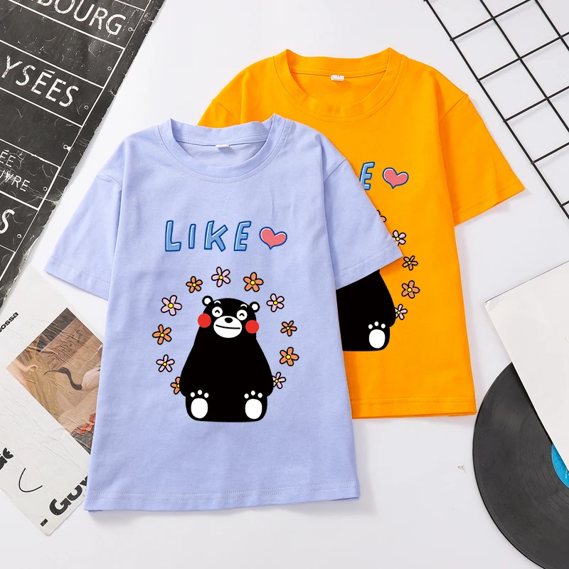 

Футболка Kumamon с мультяшным принтом для мальчиков и девочек, летние хлопковые топы с коротким рукавом, детская повседневная забавная Милая ф...
