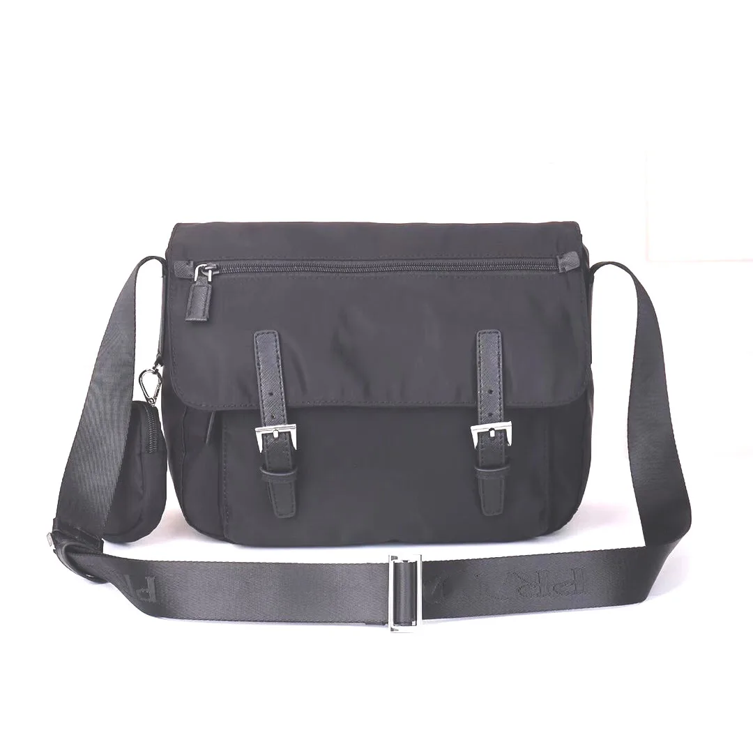 

Prado luxury men's messenger bag nylon cloth double buckle flap bag new trend casual large-capacity cloth bag