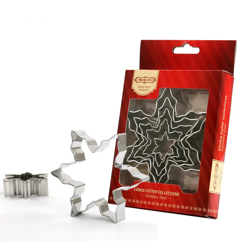 

5 шт. форма для печенья в виде снежинок из нержавеющей стали, Рождественская форма для печенья, инструмент для выпечки, стереоскопическая фо...