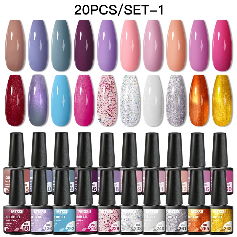

Mtssii 10/20PCS Color Gel Nail Polish Set Glitter Sequins Gel Soak Off UV Gel Semi Permanent Base And Top Coat Gel Nail Kit