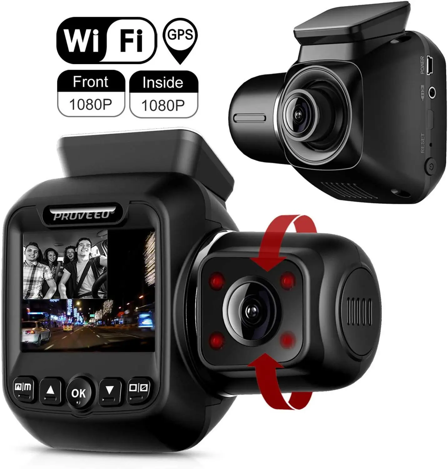 Pruveeo Dash Cam F2 с инфракрасным ночным видением встроенным GPS Wi Fi 4K двойным 1080P спереди