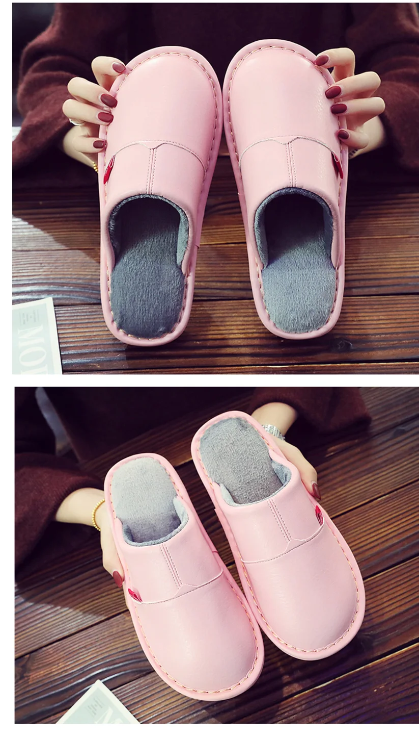 Plus size 45/46 Unisex home slippers women winter leather shoes microfiber high quelity female house slippers short plush shoes