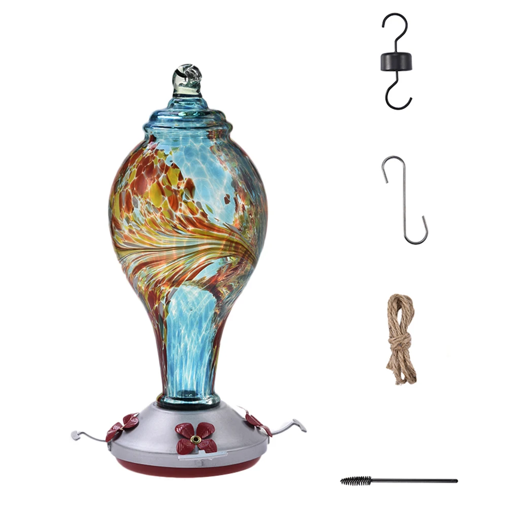 

Bird Feeder Hummingbird Painted Hanging Garden Wild Bird Drinking Fountain Handblown Glass Hummingbirds Water Feeding steady