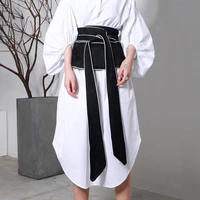 eam 2021 new spring black white hit color long bow bandage exceed width belt women fashion tide all match ja49101