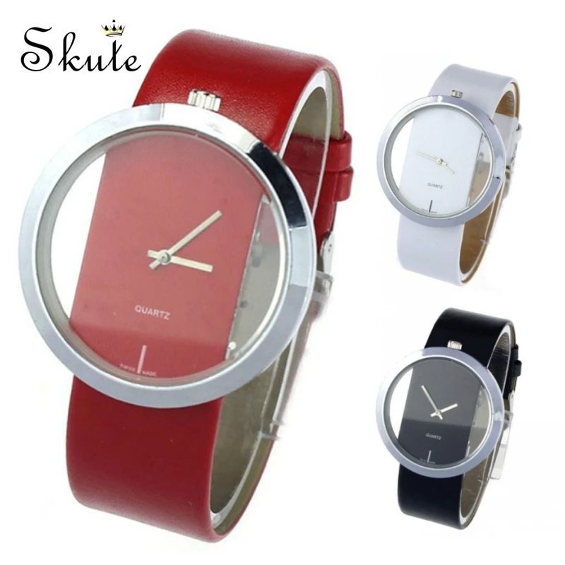 Skute Модные женские прозрачные полые часы для влюбленных мужские наручные с