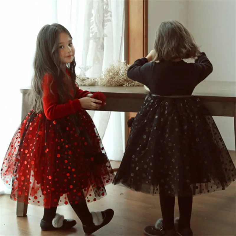 Платье для девочек вечерние платья маленьких с начесом длинными рукавами из