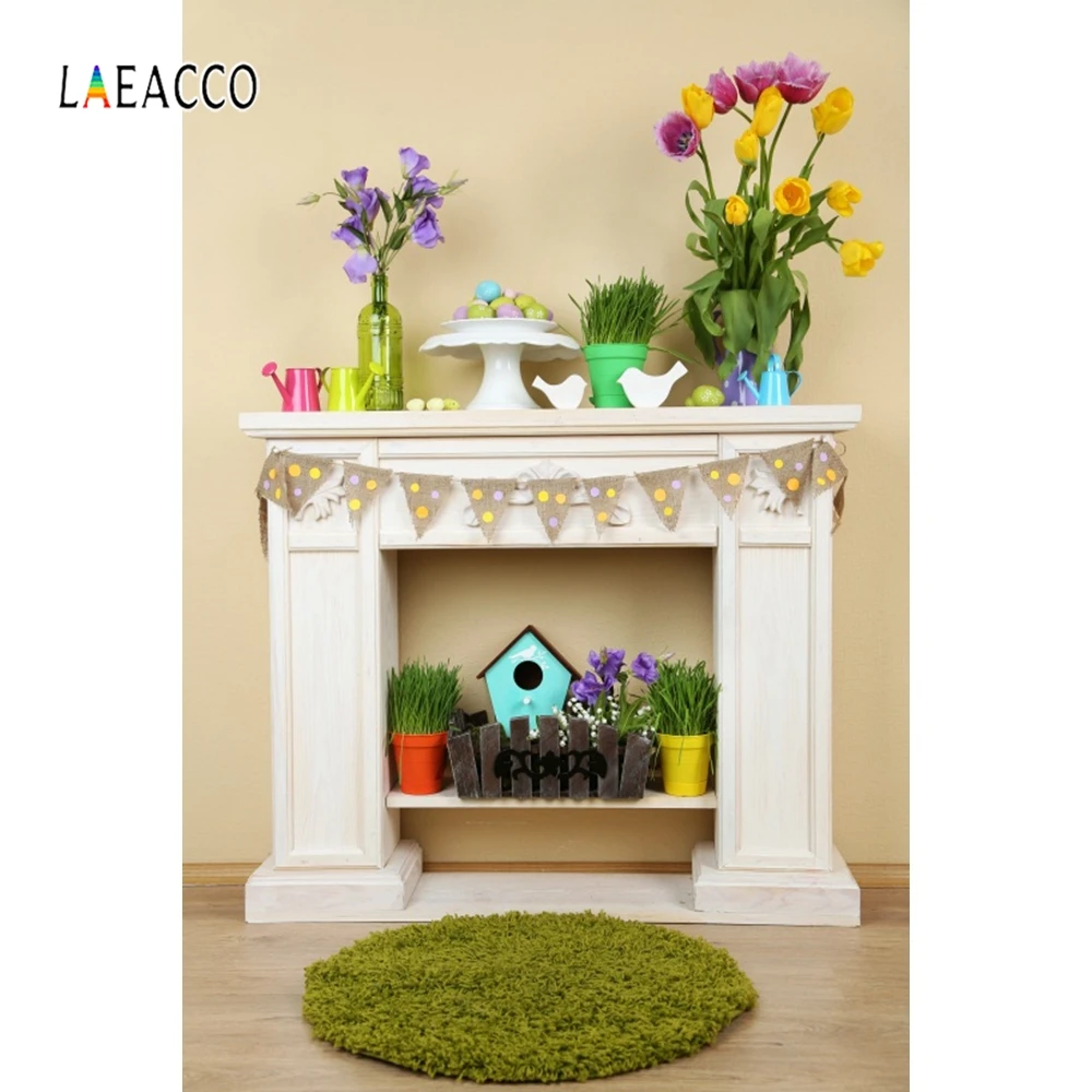 Laeacco фоны для фотосъемки с изображением белой стены камина вазы цветов