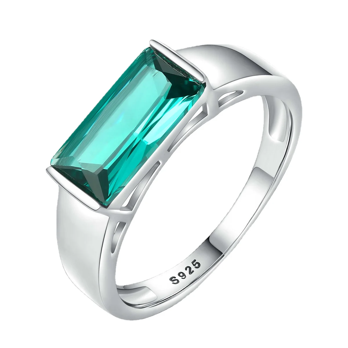 

100% S925 Sterling Silver Ring Square Design Emerald Green Gemstone Zircon Ring Women's Hand Accessories Jewelry Gifts Wholesale