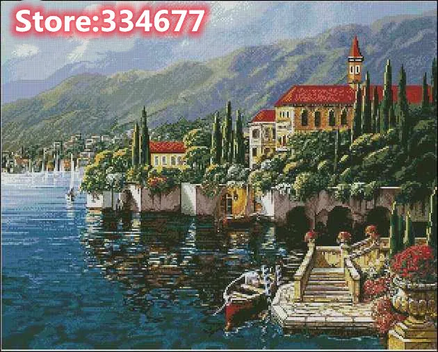 

Seaside View Seaside Town House Top Quality Embroidery Needlework 14CT Unprinted Art Cross Stitch Kits DIY Handmade Decor
