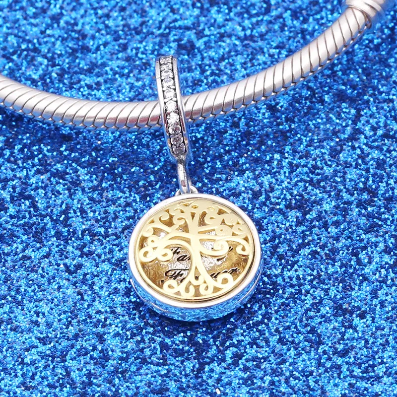 

Genuine 925 Sterling Silver Charm Gold Family Roots two-tone locket Pendant Bead Fit pan Bracelet & Necklace Diy Jewelry