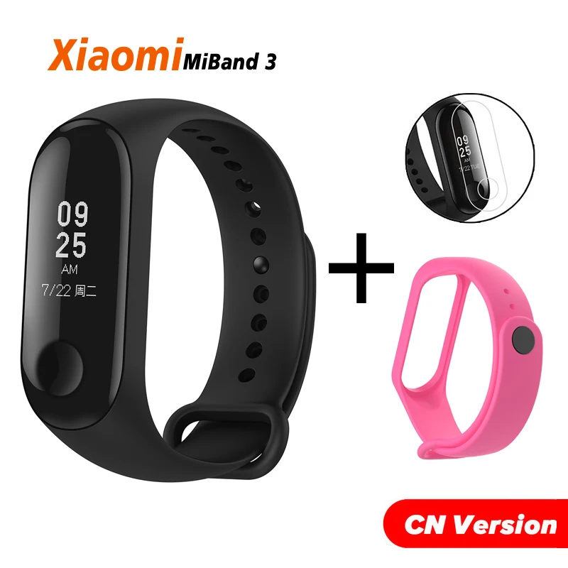 Origina Xiaomi mi band 3 глобальная версия фитнес-браслет трекер пульсометр mi band 3 Смарт-браслет для Android IOS - Цвет: film Light Red