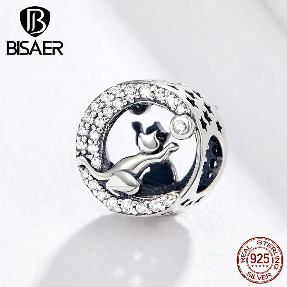 

Подвески в виде кошки BISAER, серебряные подвески в виде счастливой киски, котенка, животных, любовь, подходят для женских браслетов, серебро 925 ...