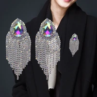 2 elegant waterdrop crystal brooch pin onsew on metal tassels applique party wedding clothing decor pins jewelry gift for women